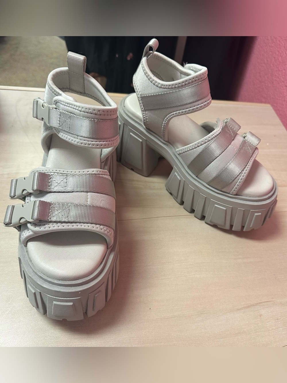 Dolls Kill gray Utopia platform chunky sandals